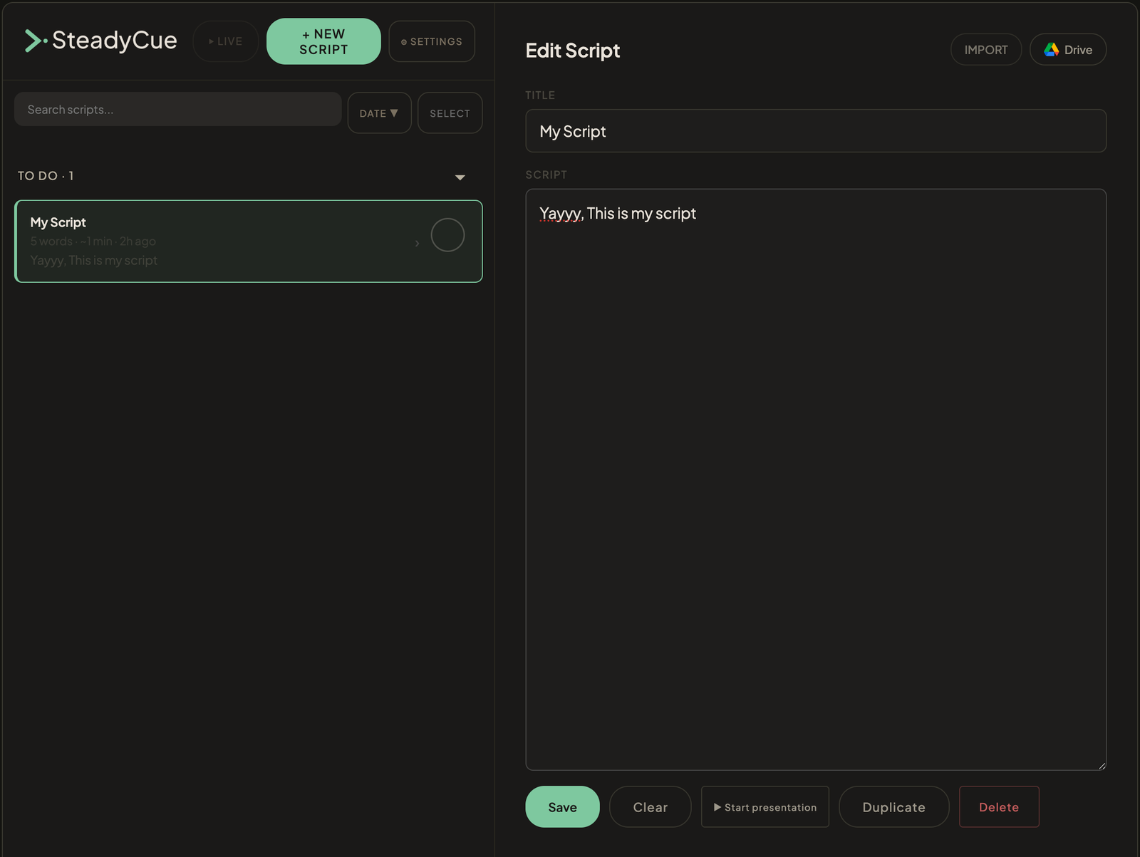 Steady Cue scripts library on desktop